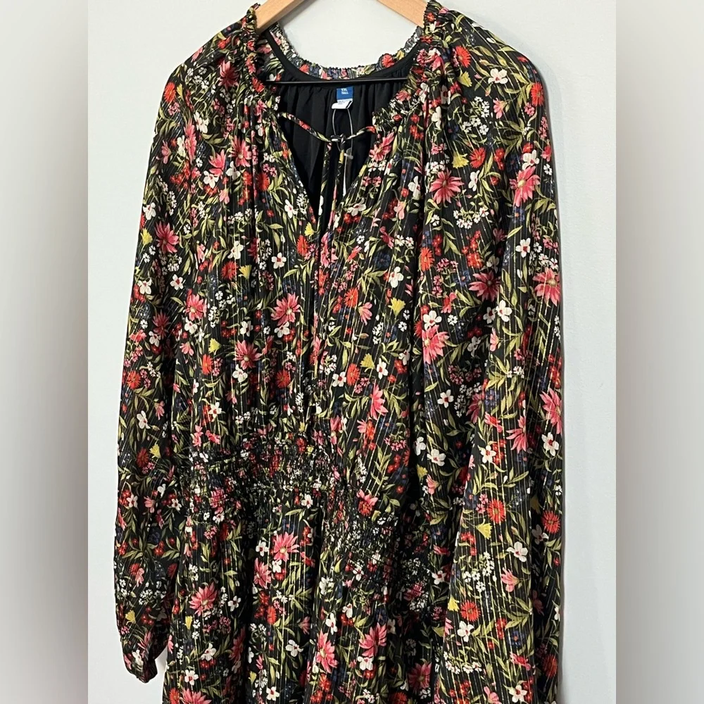 Old Navy NWT Long Sleeve Chiffon Waist Defined‎ Shine Floral Dress Size XXL Tall